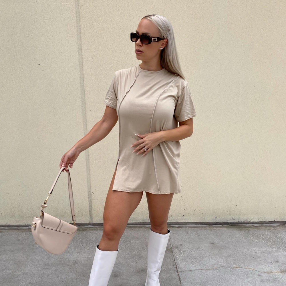 Stone contrast binding t shirt dress
